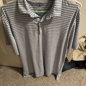 johnnie-O Light Blue and White Striped Polo Shirt